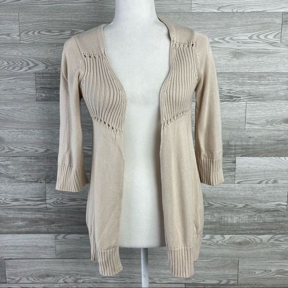 Rip Curl Cream Tan Open Front Knit Cardigan Ocean Sweater Size Small - Picture 1 of 10